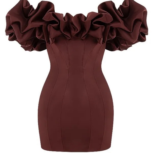 HOUSE OF CB 'Selena' Raisin Satin Ruffle Strapless Dress NWOT - Picture 15 of 15